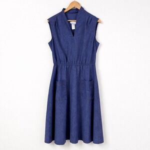 Walden Classics Denim Look Dress Size 16 Blue Sleeveless Elastic Waist